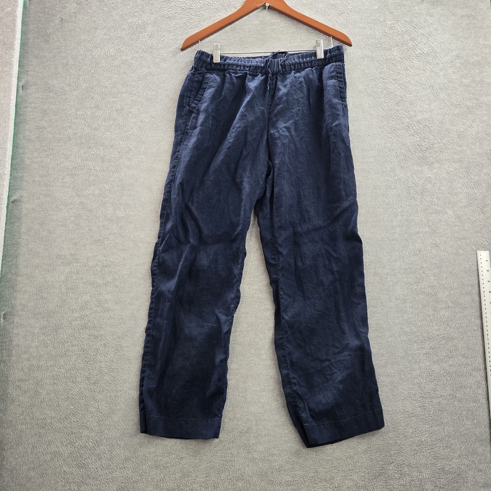 Charter Club Women Pants PM Navy Blue Linen Casual Pants 27" Inseam Coastal Beac